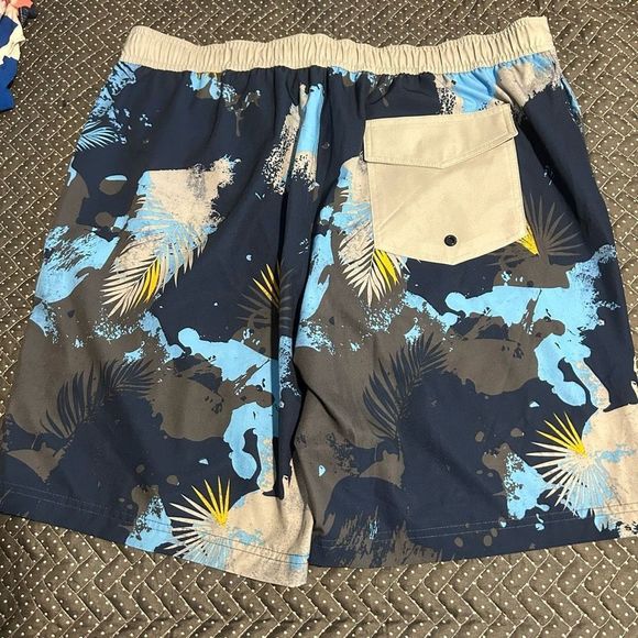 Tropical Tie Dye Men's Swim Trunks Large Board Shorts Palms Marble - Picture 10 of 13